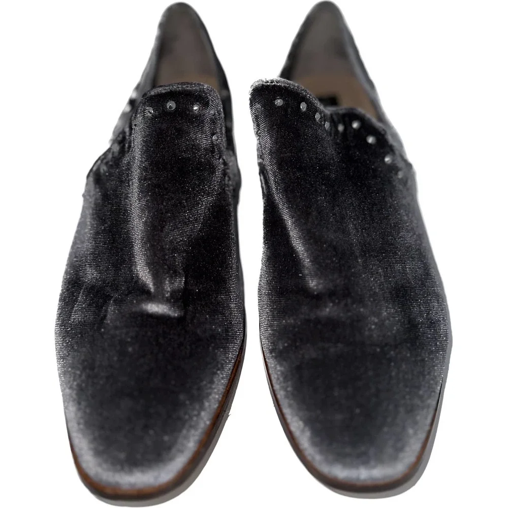 STEVEN gray velour loafers with silver studs‎ size 8.5